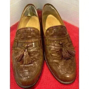 JOHNSTON MURPHY Mens Dress Shoes Brown Woven Leather Italian Loafers Size 8M